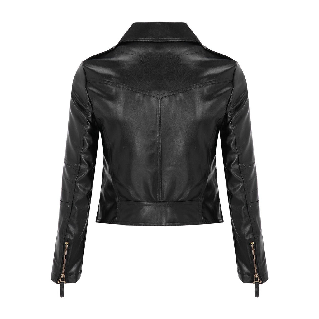 Faux Leather Shirt Collar Coat