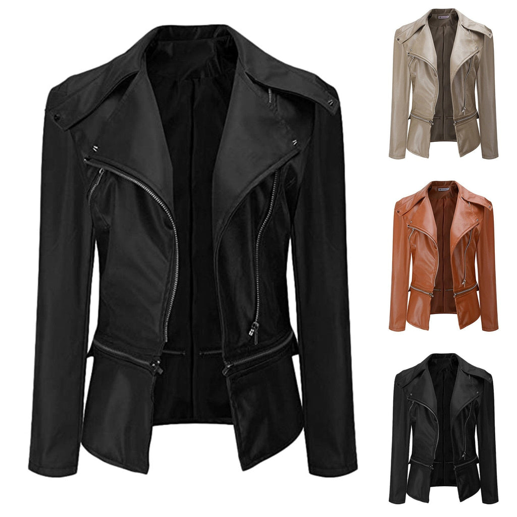 Lapel Motor Jacket Coat Zip Biker