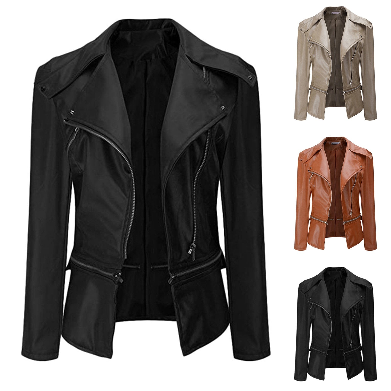 Lapel Motor Jacket Coat Zip Biker