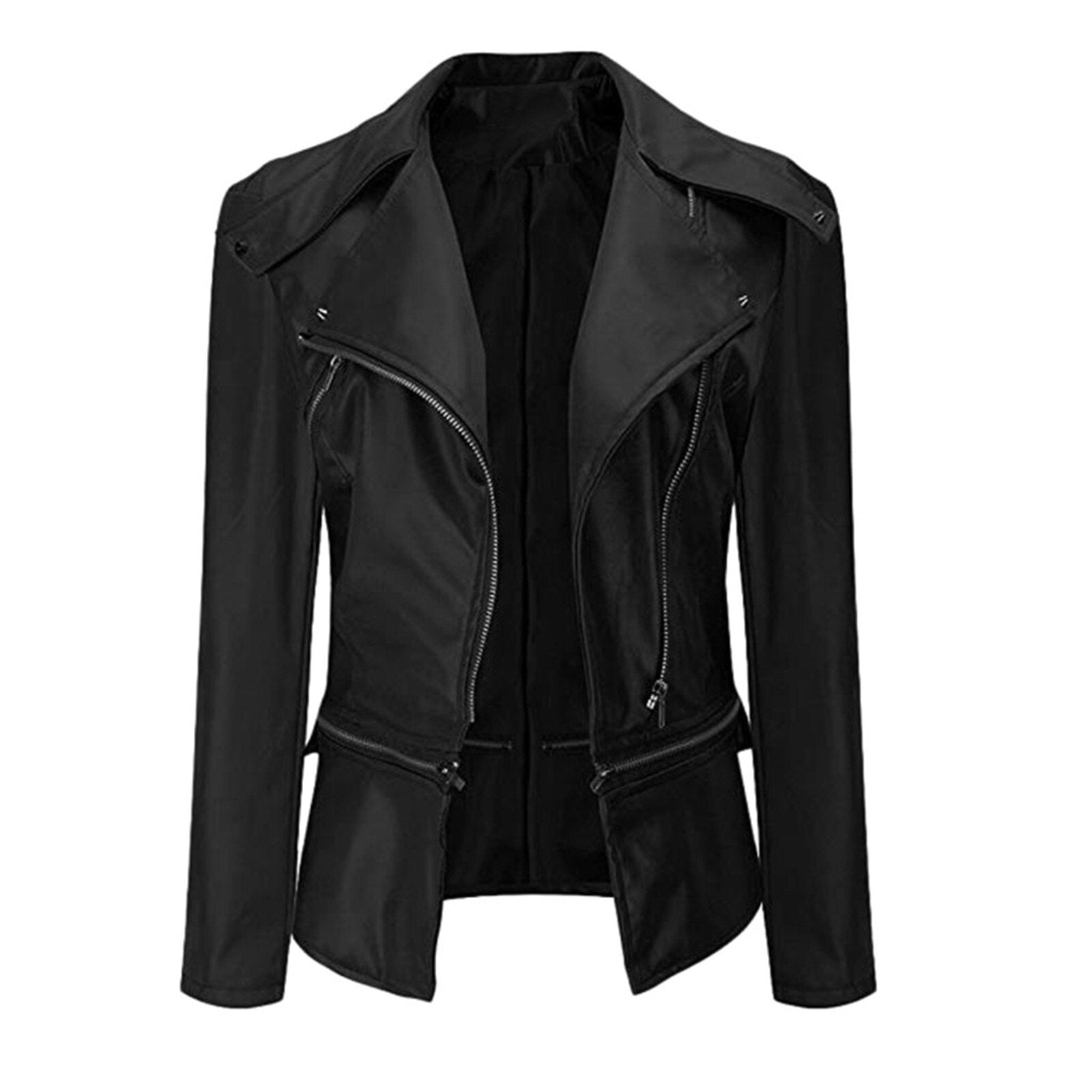 Lapel Motor Jacket Coat Zip Biker