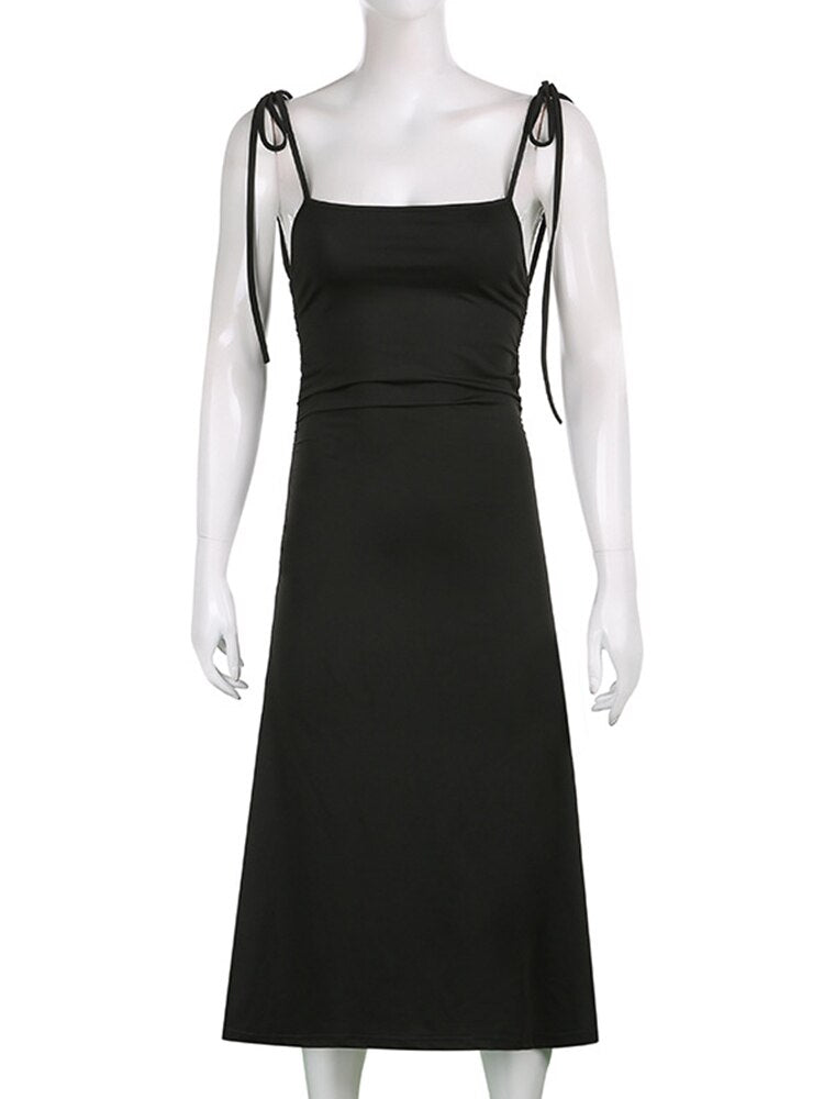 Strappy Ruched Backless Long Dress