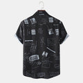 Abstract Cartoon Slogan Chest Pocket Short Shirt