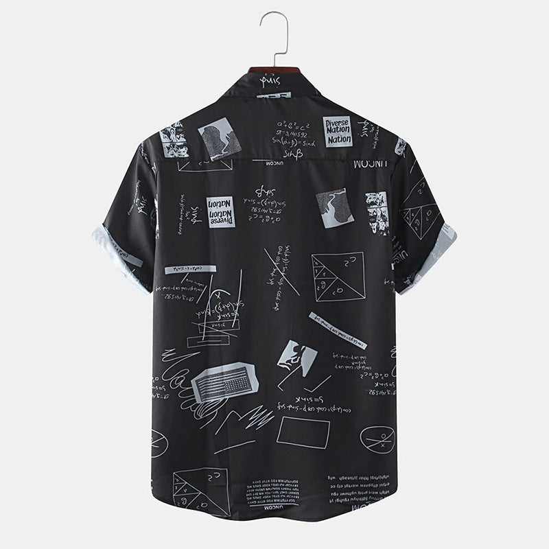Abstract Cartoon Slogan Chest Pocket Short Shirt